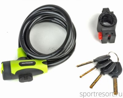 Велозамок Author 10х1500 мм с ключами (черно-зеленый) 8-17060220