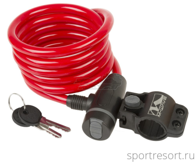 Велозамок M-Wave 10х1800 мм с ключом (красный) 233863