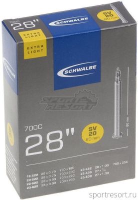 Велокамера Schwalbe 28 700x18-25C (18/25-622/630) F/V-80mm Extra Light SV20